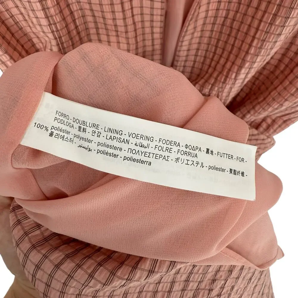 Zara Maxi Dress Micro Plaid Light Pink Puff Sleeve Milk Maid M Boho Tradwife